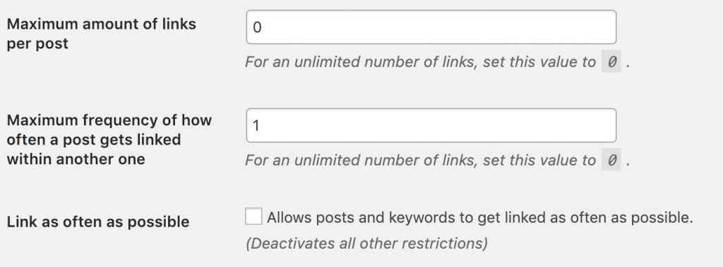 configuration of link counting behaviour