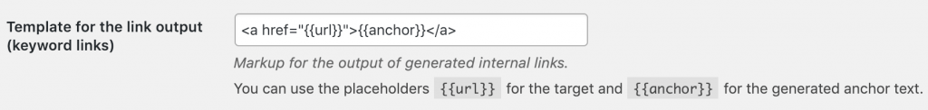 link template input field in the plugin settings