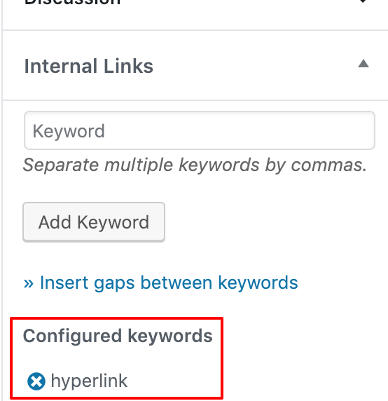 listing of configured keywords