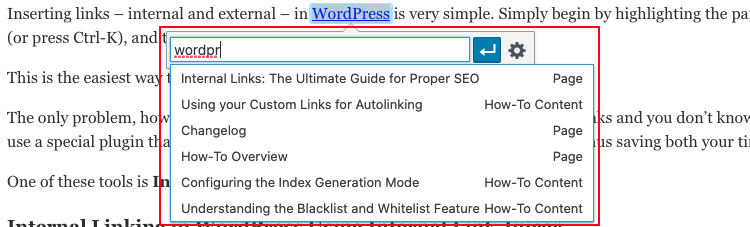 The popup that appears when adding or editing a link in the WordPress editor.