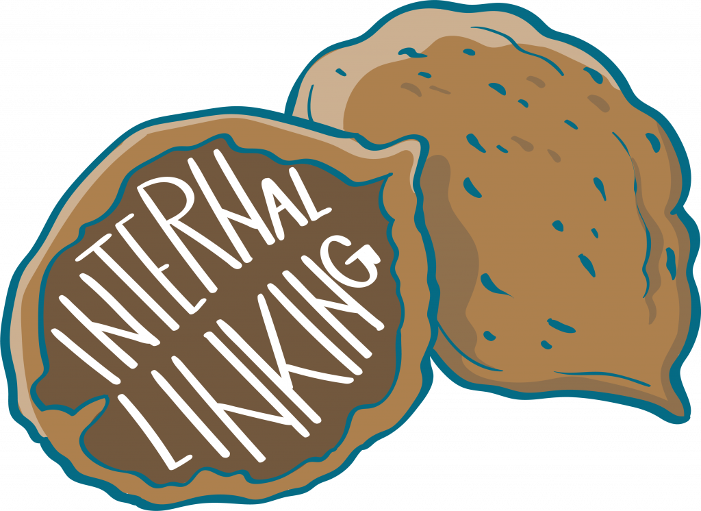 Cracked nutshell with the words "Internal Linking" inside - benefits of internal linking