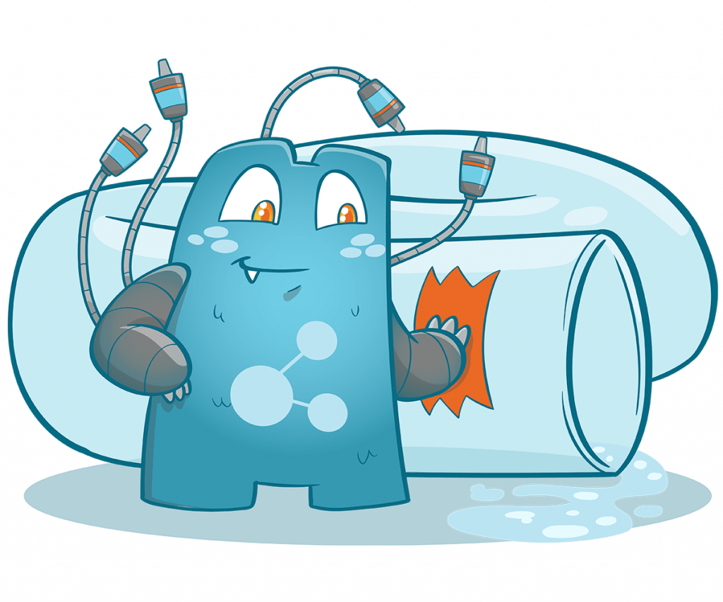 illustration of the Internal Link Juicer Mascot. It tinkers with a hose and makes sure the gap at the tube is closed.