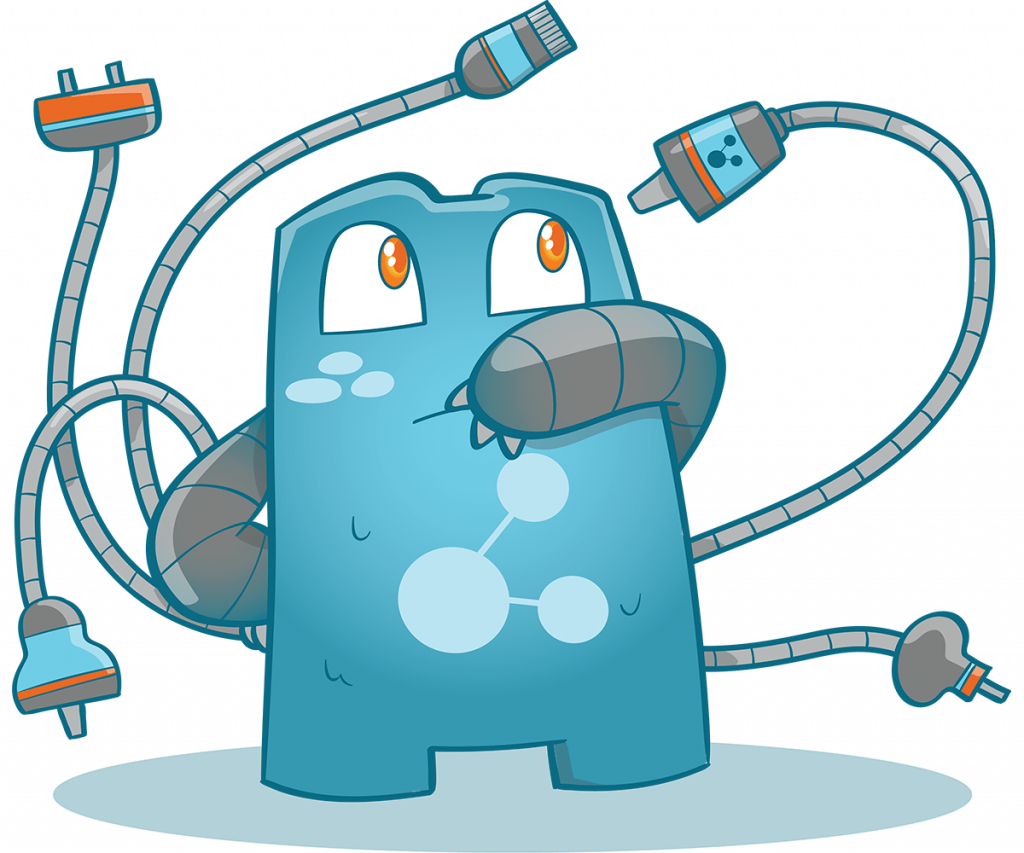 Its an illustration of the Internal Link Juicer mascot that has 5 cables with different connectors/attachments. He thinks about which one makes the most sense.