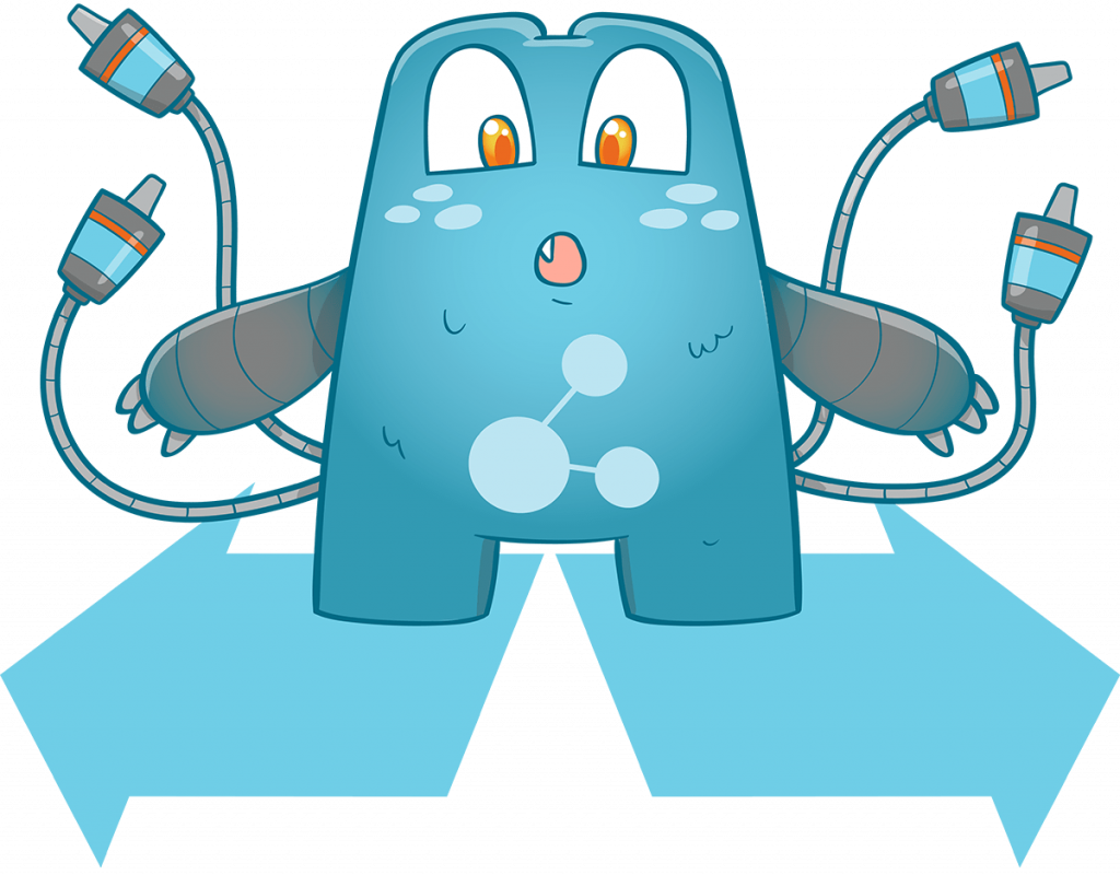 illustration of the Internal Link Juicer mascot looking at the ground. In front of him are two directional arrows: one pointing to the left and the other to the right. He is faced with the decision of which way to go.